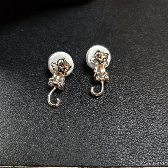 Full Body 2 in 1 Cat Earrings Silver Kitten Posts NWT Gift Idea Animal Cat Lover - Picture 2 of 7